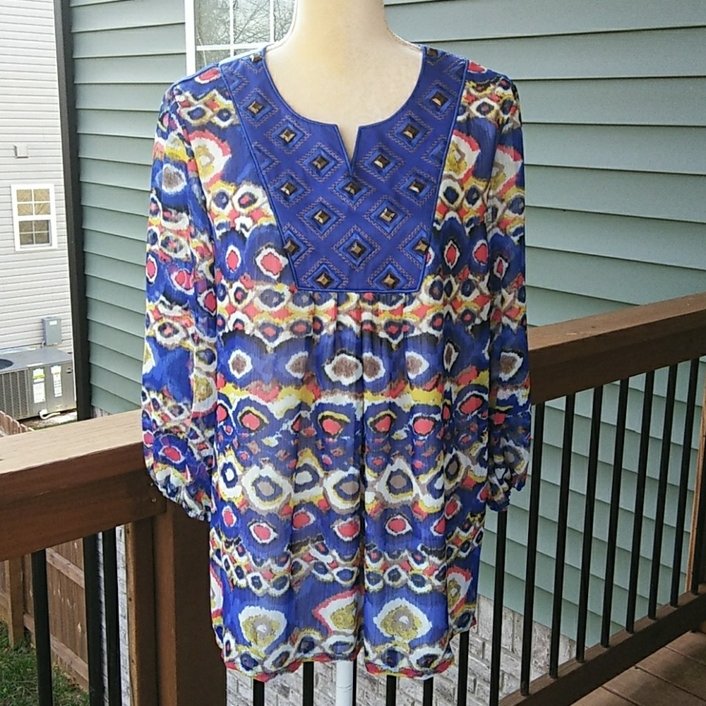 Multiples Blue 3/4 Sleeve Blouse - Medium